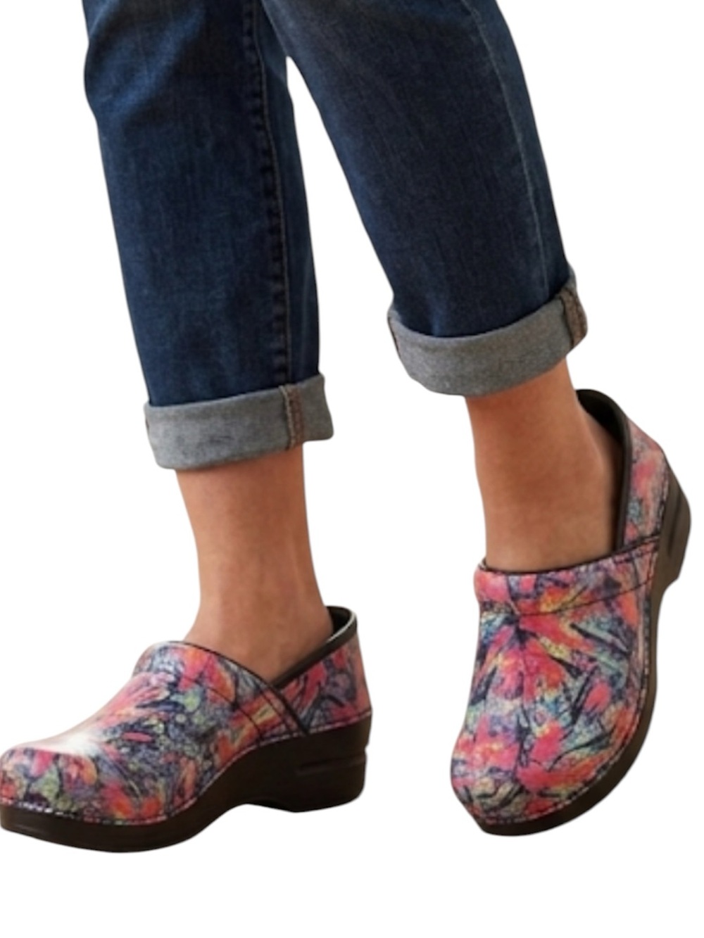 Dansko Professional Clogs EU 38 US 7.5-8 Colorful Watercolor Abstract Leather